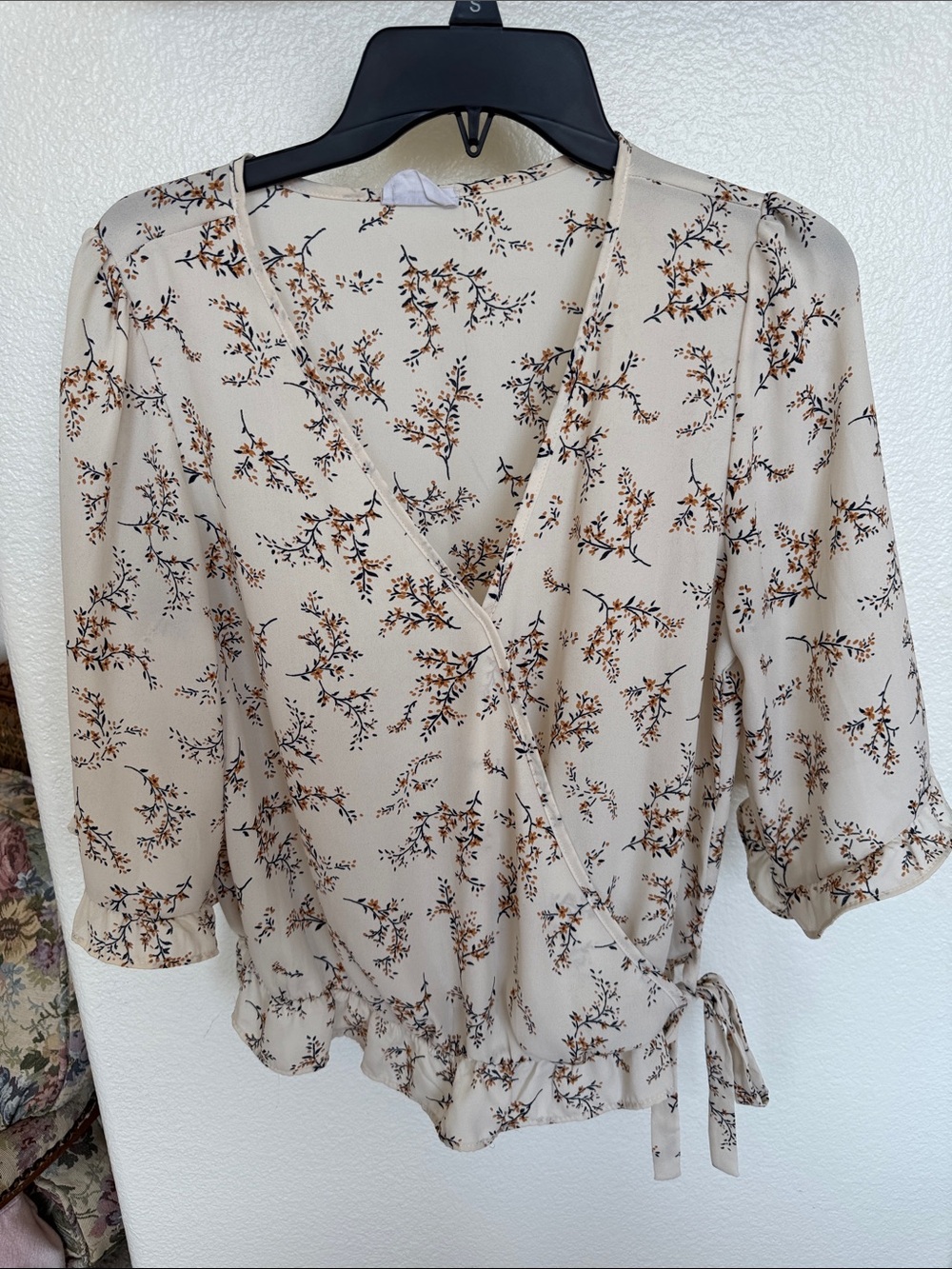 Sienna Sky Cream Floral Wrap Blouse with Side Tie